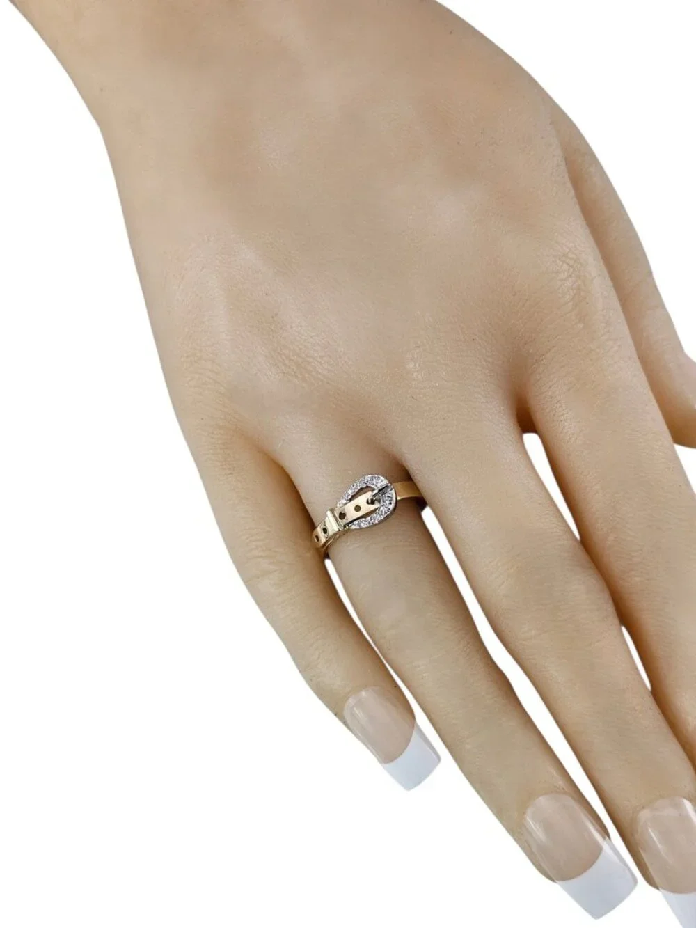 14K Yellow and White Gold Diamond Belt Buckle Ring Size 6.25 #25195